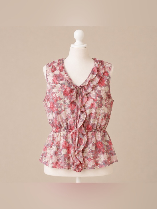 Banana Republic Tops - Banana Republic XL Floral Ruffle Tie Front Sleeveless Blouse Top